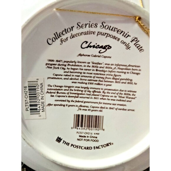 Al Capone CHICAGO Collector Plate Series Souvenir Ceramic 7” Machine Gun Crime - Picture 3 of 3